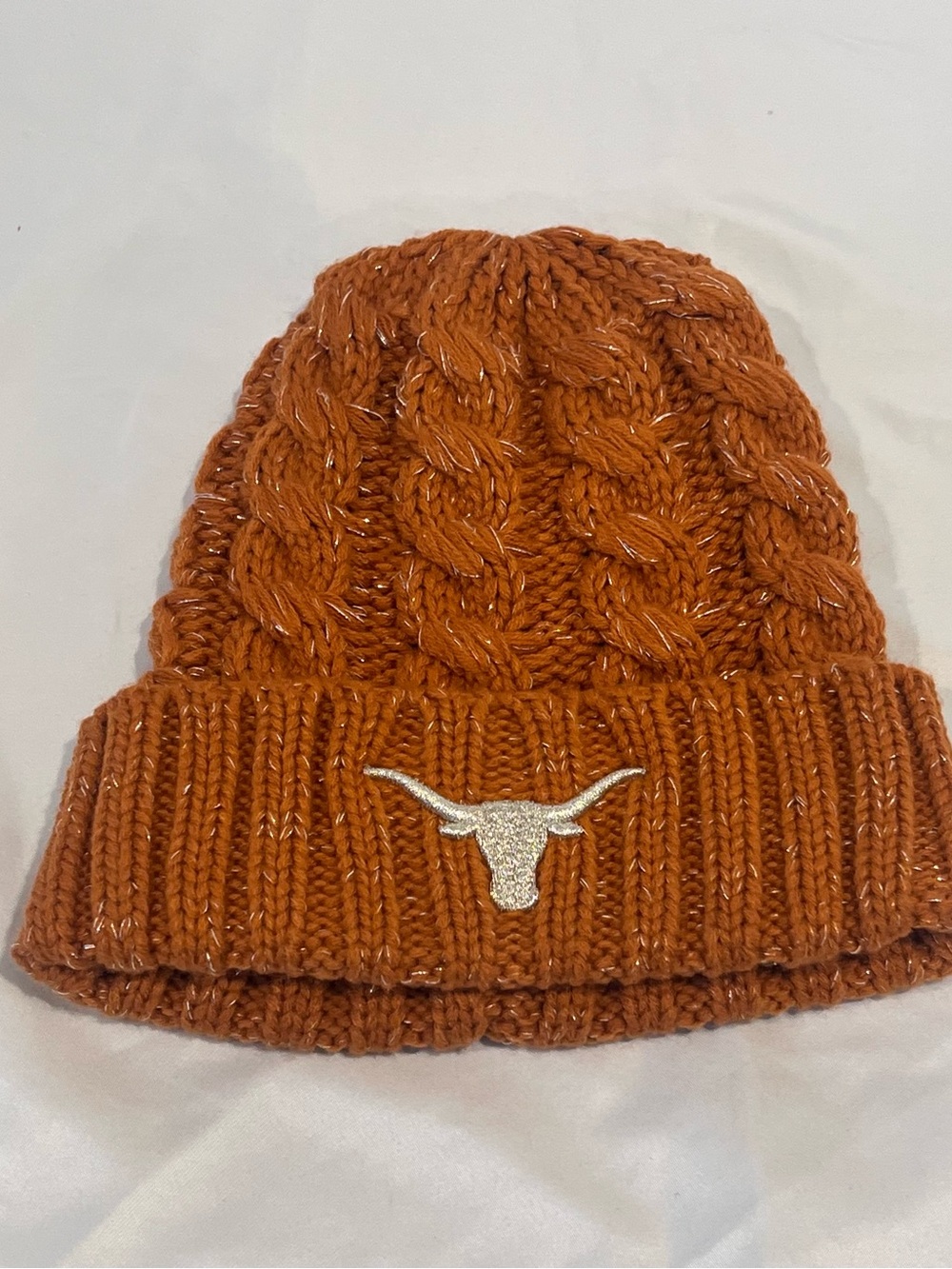 Texas Longhorns Beanie Burnt Orange Metallic Cable Knit UT Longhorn Headwear